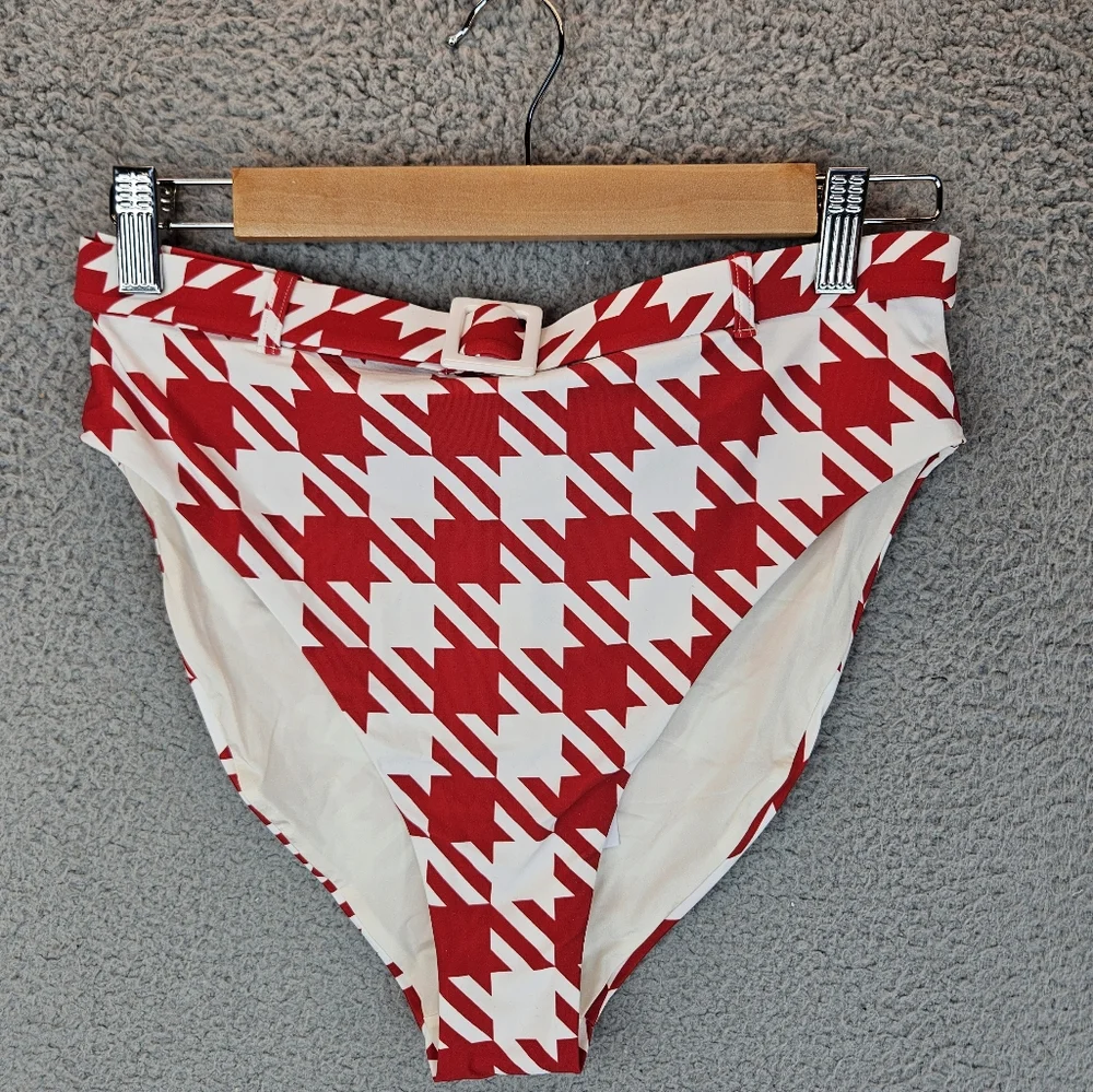 We Wore What Emily Cherry Red White Hounds Tooth Swim Suit Bottom sz L